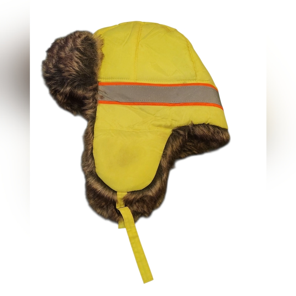 Wild Wear Yellow Reflective Winter Hat with Faux Fur Trim